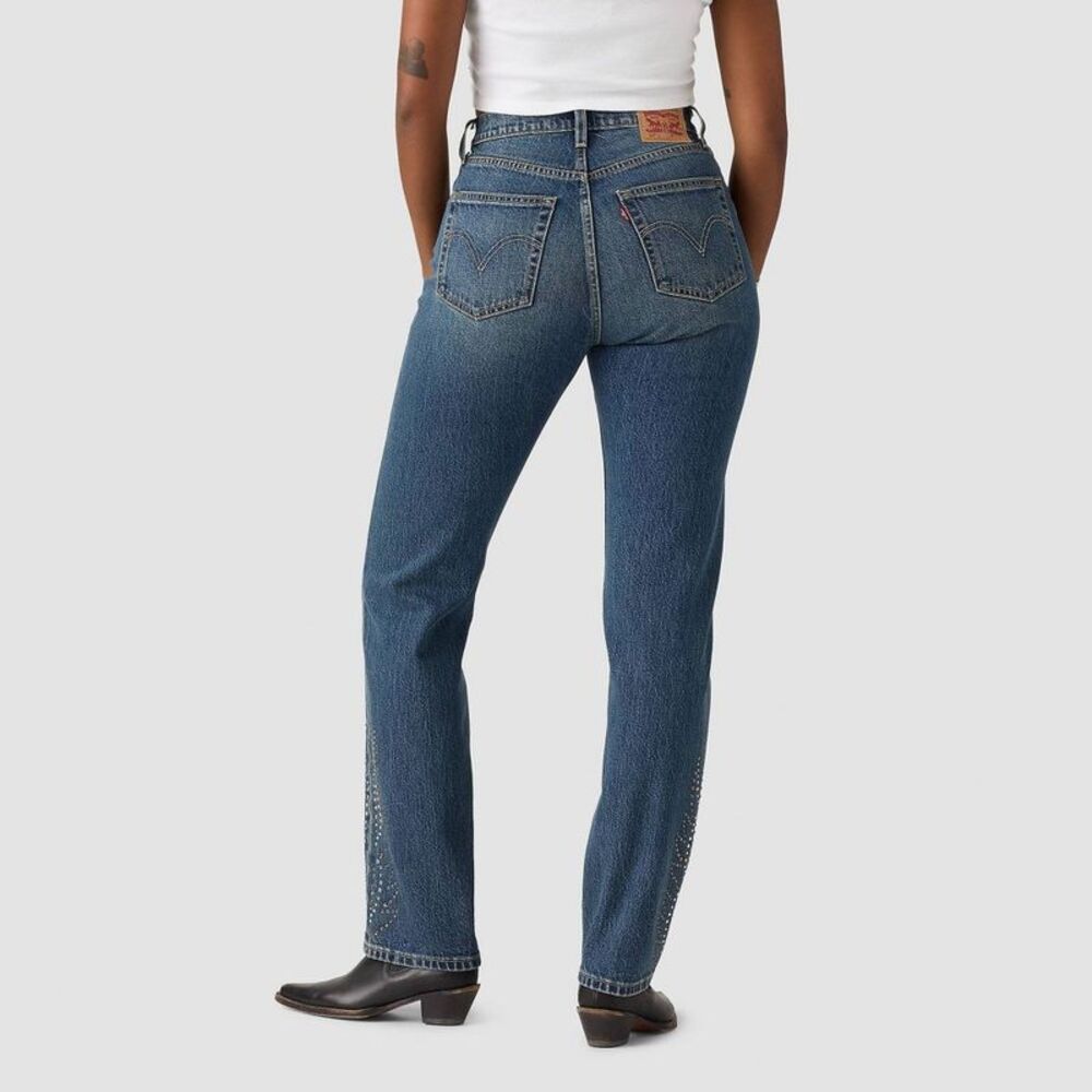 Levi's Wide Leg Jeans in Faded Blue Denim with Stud Detail - Picture 3 of 5